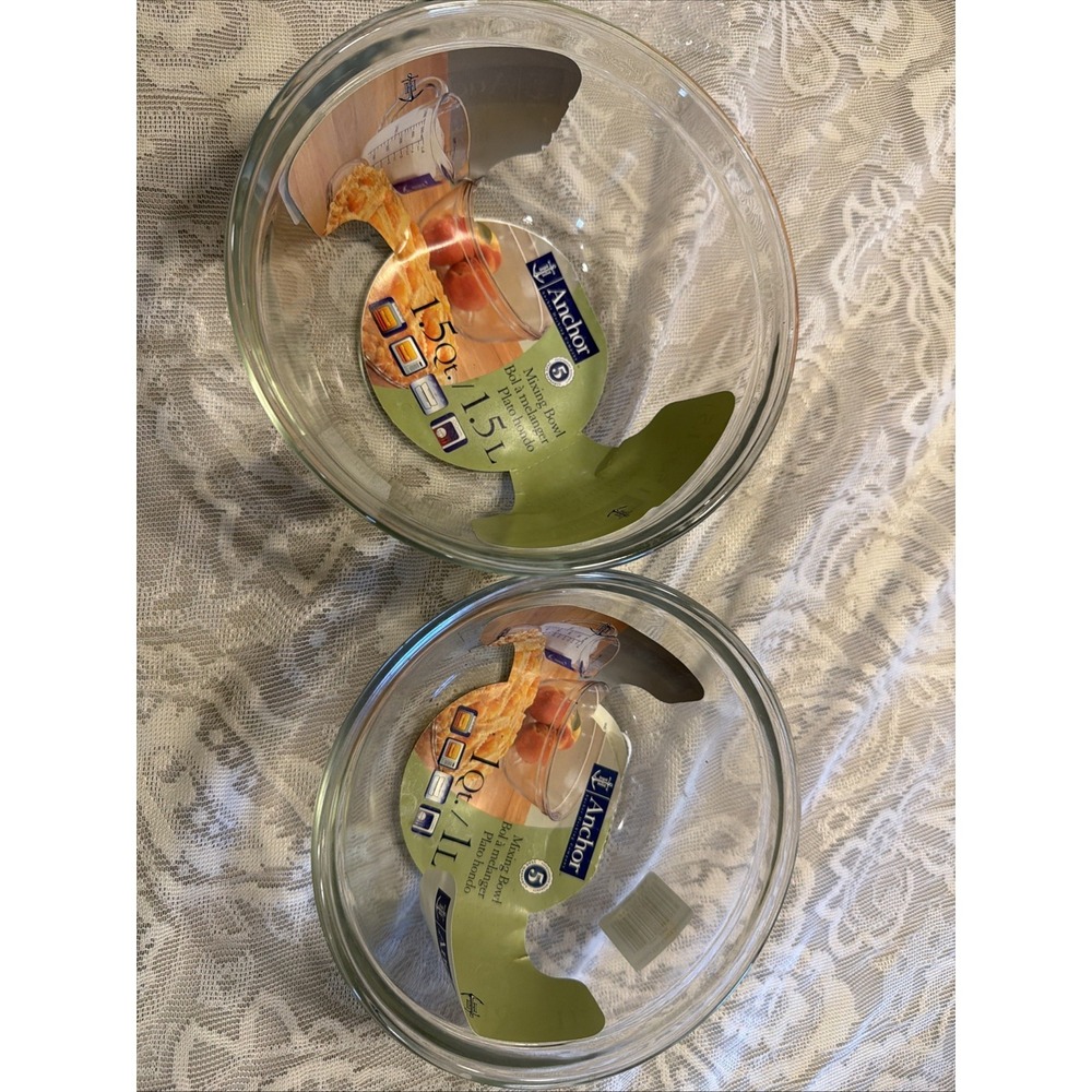 Brand New Anchor Hocking Mixing Bowl Set of 2 Clear Glass Nesting 1Qt & 1.5Qt
